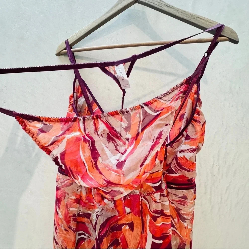 Cacique || Sheer Night Top & Thong in Vivid Multi Color Dreams 26/28 (3x) - Picture 9 of 10